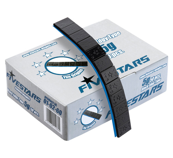 Ciężarki klejone Fe ocynk czarne szeroka taśma 5g - 400 pasków FIVESTARS EDGY