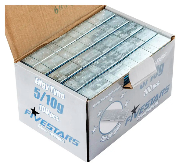 ZESTAW Ciężarki klejone Fe ocynk szeroka taśma 5/10g - 200 pasków FIVESTARS EDGY