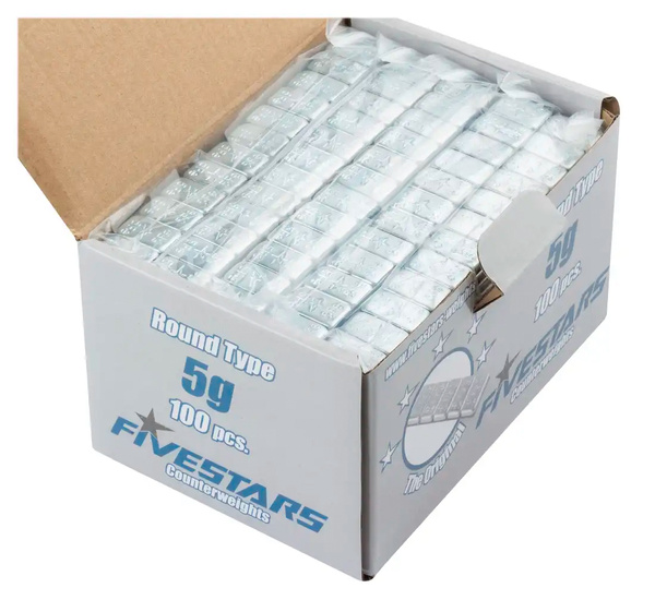 ZESTAW Ciężarki klejone Fe ocynk szeroka taśma 5g - 200 pasków FIVESTARS ROUND