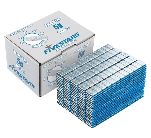 ZESTAW Ciężarki klejone Fe ocynk szeroka taśma 5g - 200 pasków FIVESTARS ROUND