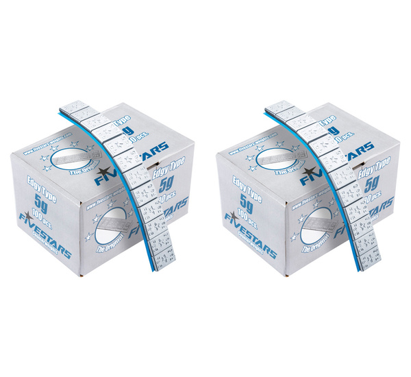 ZESTAW Ciężarki klejone Fe ocynk szeroka taśma 5g - 200 pasków FIVESTARS EDGY